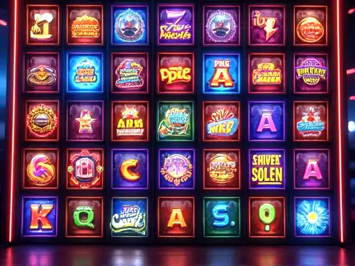 Uptown-style pokies library scene with diverse colorful tiles
